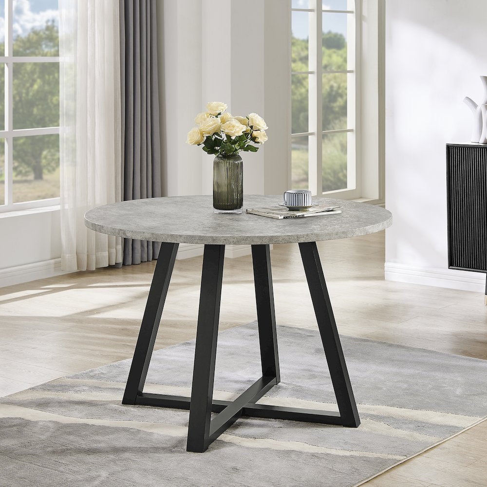 Edo 5-Piece Dining Set, Round Trestle Table and 4 Chairs, Gray and Yellow