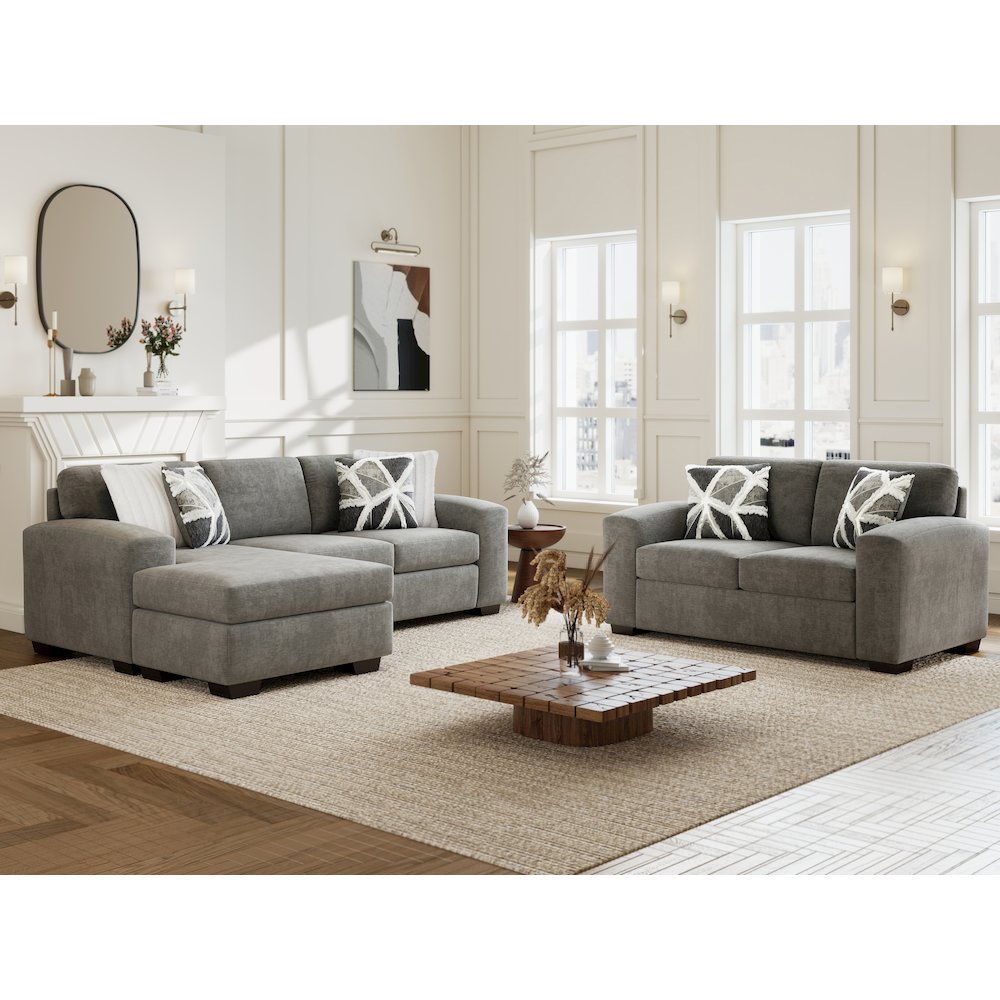 Arden Living Room Sofa Set with Convertible Sofa Chaise and Loveseat, Posh Gray