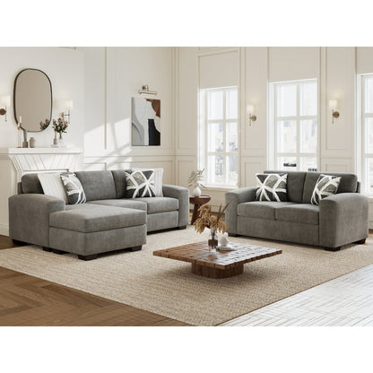 Arden Living Room Sofa Set with Convertible Sofa Chaise and Loveseat, Posh Gray