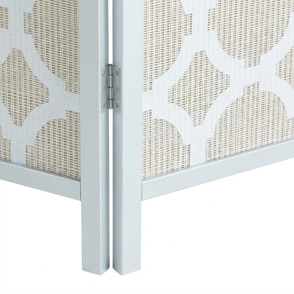 Silver 4-Panel Wood Folding Room Divider, Fabric Diamond Design, 70 Inch