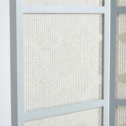 Silver 4-Panel Wood Folding Room Divider, Fabric Diamond Design, 70 Inch