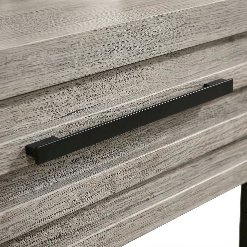Contemporary Wood Nightstand with Metal Base in Weathered Gray Finish