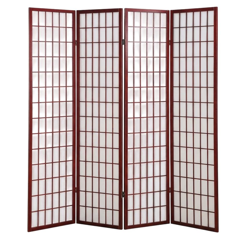 Cherry 4-Panel Wood Folding Room Divider, Rice Paper, 71 Inch