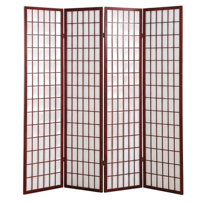 Cherry 4-Panel Wood Folding Room Divider, Rice Paper, 71 Inch