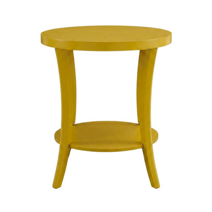 Yellow round end table with shelf for living room decor