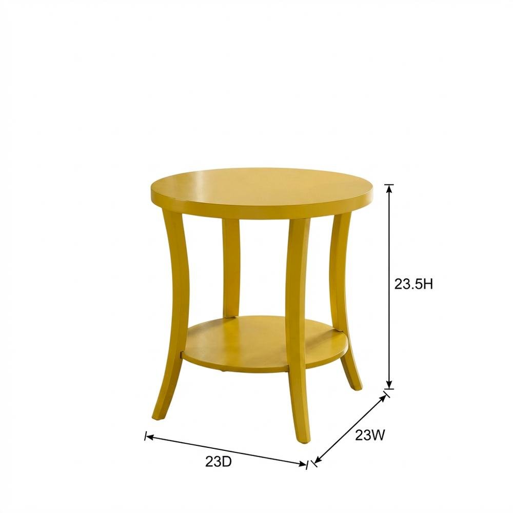 Yellow round end table with shelf for living room decor