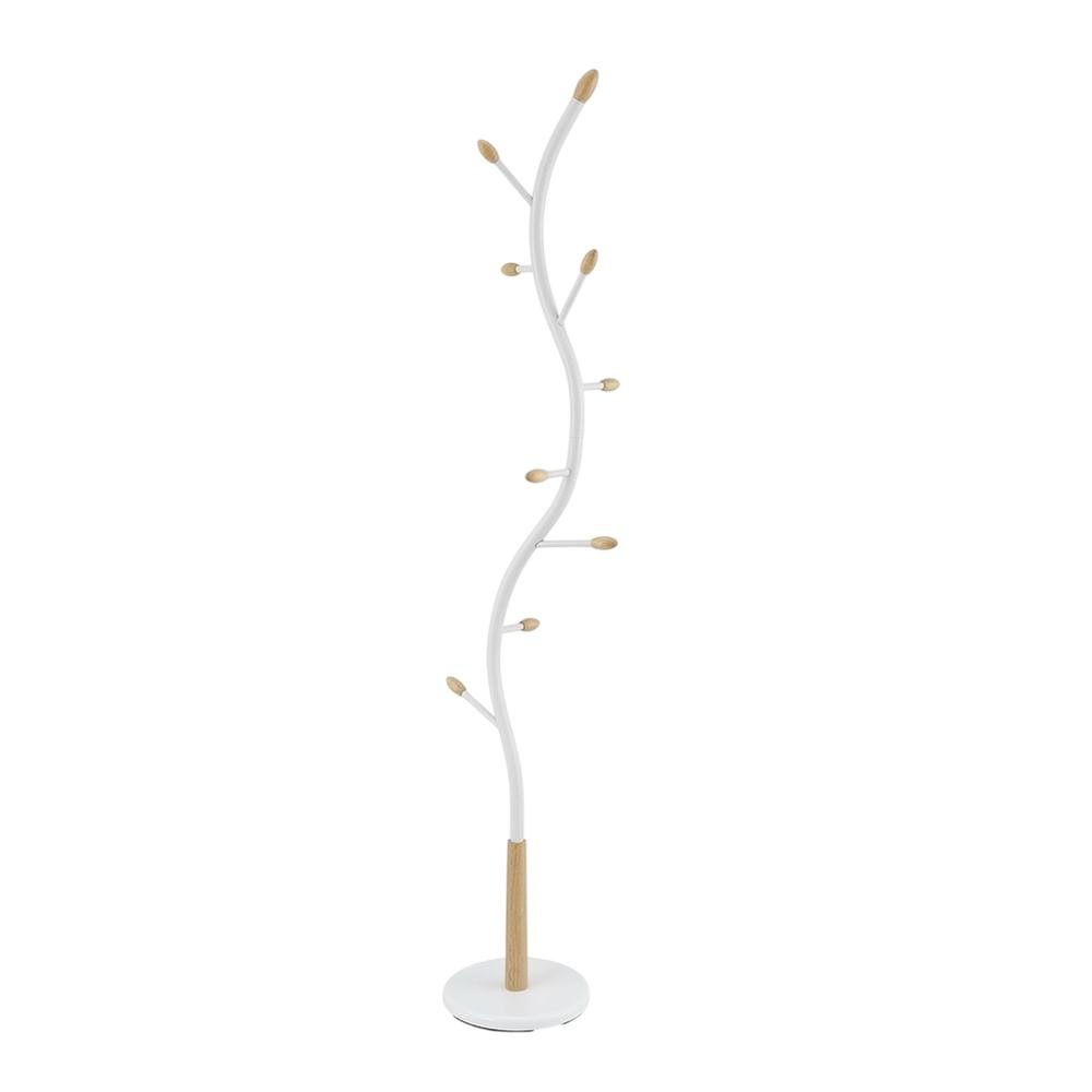 White Metal Oak Standing Coat Rack, Free Standing Hooks, Modern Design