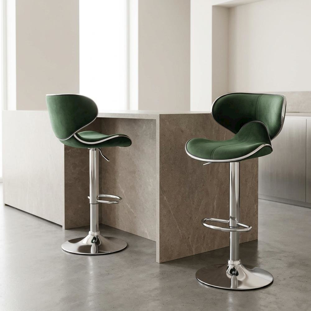 Green Velvet Swivel Barstool Set with Adjustable Height for Home or Bar