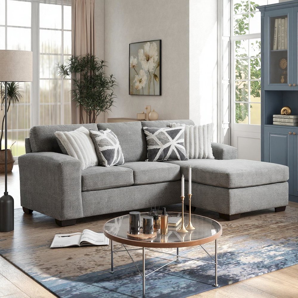 Arden Living Room Sofa Set with Convertible Sofa Chaise and Loveseat, Posh Gray