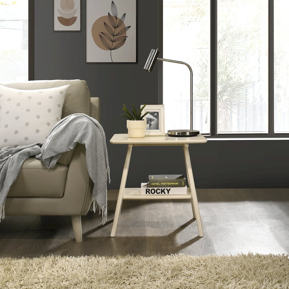 Arona Mid-Century Modern Wood Shelf End Table, Off-White Finish