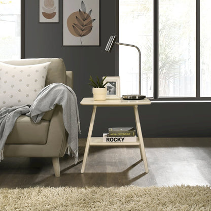 Arona Mid-Century Modern Wood Shelf End Table, Off-White Finish