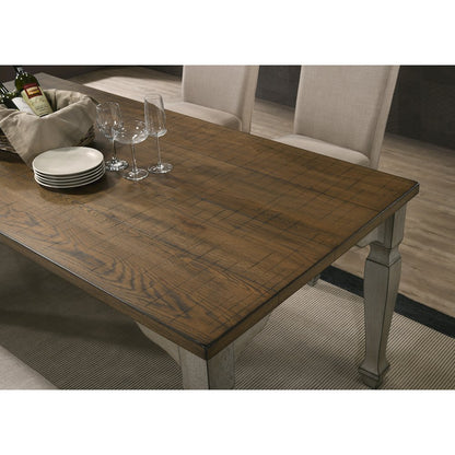 Breda Antique Gray and Dark Oak Finished Wood Dining Set, Table, Bench, Chairs
