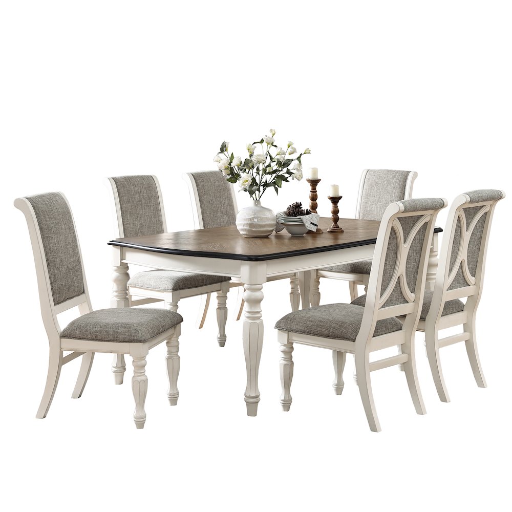 Belleza French Country 7-PC Dining Set in Antique White and Weathered Oak Finish