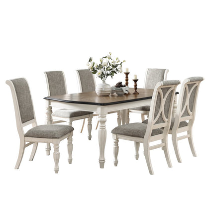 Belleza French Country 7-PC Dining Set in Antique White and Weathered Oak Finish