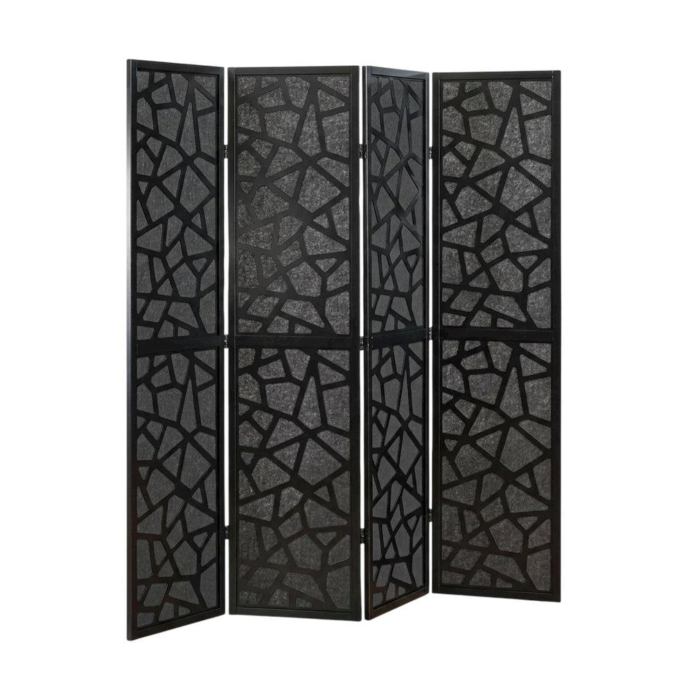 Black 4-Panel MDF Folding Room Divider, Fabric, 70 Inch