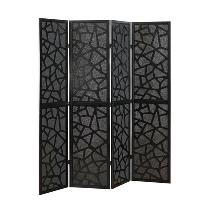 Black 4-Panel MDF Folding Room Divider, Fabric, 70 Inch