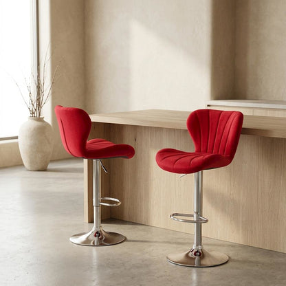 Red Upholstered Adjustable Swivel Barstool Set with Cushioned Comfort