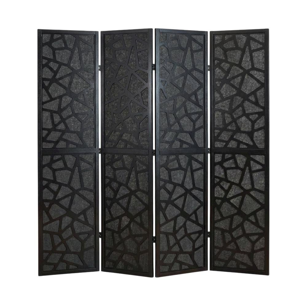 Black 4-Panel MDF Folding Room Divider, Fabric, 70 Inch