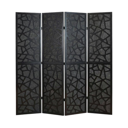 Black 4-Panel MDF Folding Room Divider, Fabric, 70 Inch