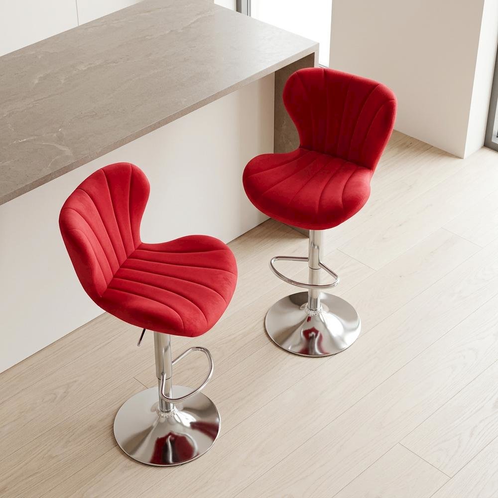 Red Upholstered Adjustable Swivel Barstool Set with Cushioned Comfort