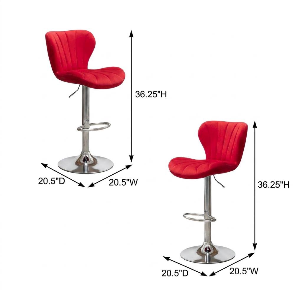 Red Upholstered Adjustable Swivel Barstool Set with Cushioned Comfort