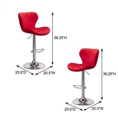 Red Upholstered Adjustable Swivel Barstool Set with Cushioned Comfort
