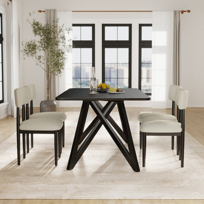 Axler 7-Piece Dining Set, Tripod-Cross Dining Table with 6 Boucle Chairs, Black