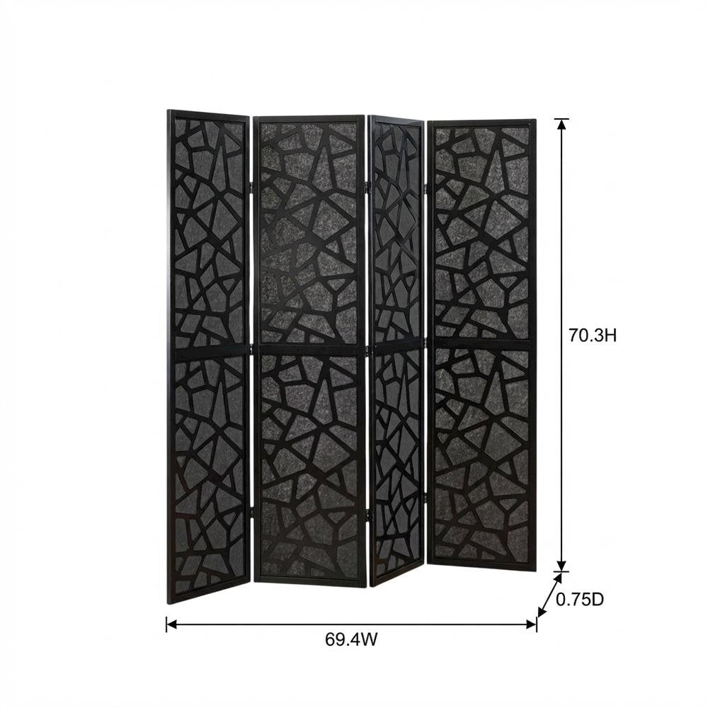 Black 4-Panel MDF Folding Room Divider, Fabric, 70 Inch