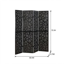 Black 4-Panel MDF Folding Room Divider, Fabric, 70 Inch