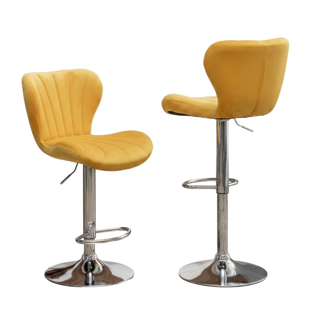 Yellow Upholstered Adjustable Swivel Barstool Set with Cushioned Seats