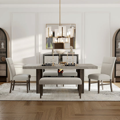 Sorlen Modern 6-Piece Dining Set, 3D Faux Concrete Table with 4 Chairs and Bench