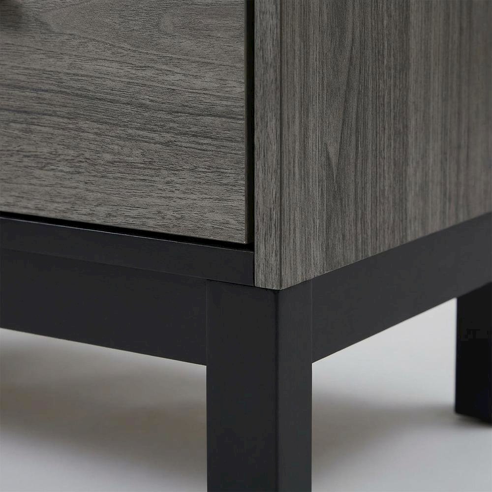Antique Grey Finish Wood Nightstand with 2 Drawers for Bedroom Storage