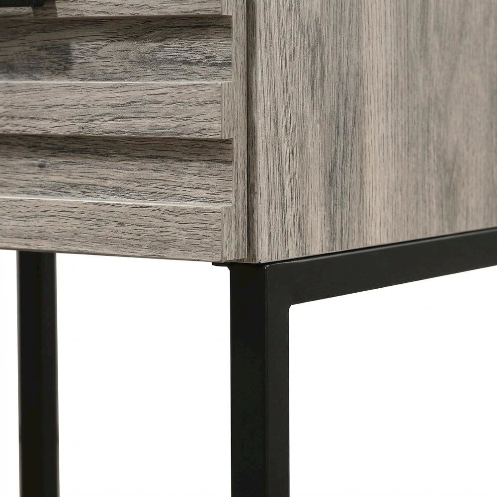 Contemporary Wood Nightstand with Metal Base in Weathered Gray Finish