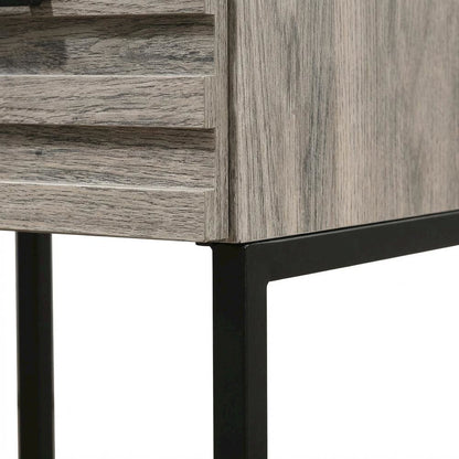 Contemporary Wood Nightstand with Metal Base in Weathered Gray Finish