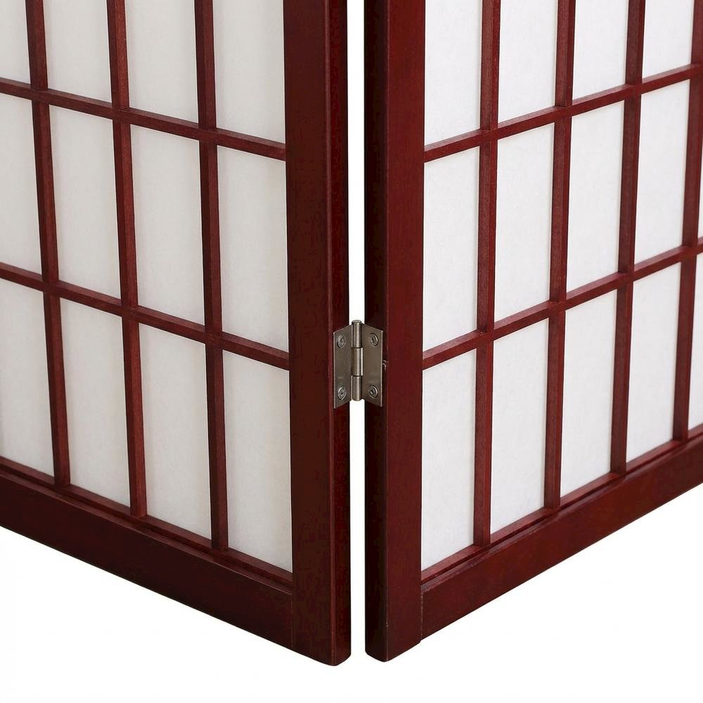 Cherry 4-Panel Wood Folding Room Divider, Rice Paper, 71 Inch
