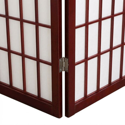 Cherry 4-Panel Wood Folding Room Divider, Rice Paper, 71 Inch