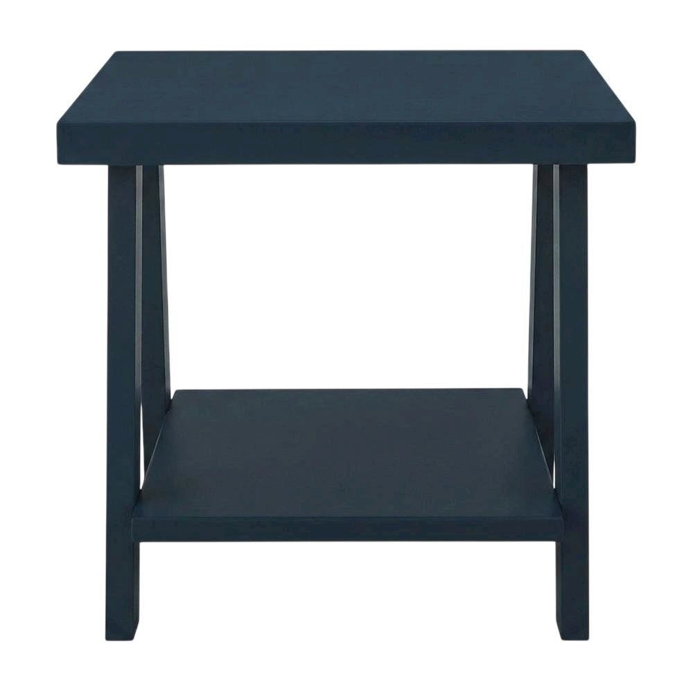 Navy Blue Wood Shelf End Table with Modern Design and Sturdy Construction
