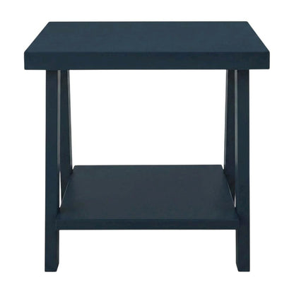 Navy Blue Wood Shelf End Table with Modern Design and Sturdy Construction