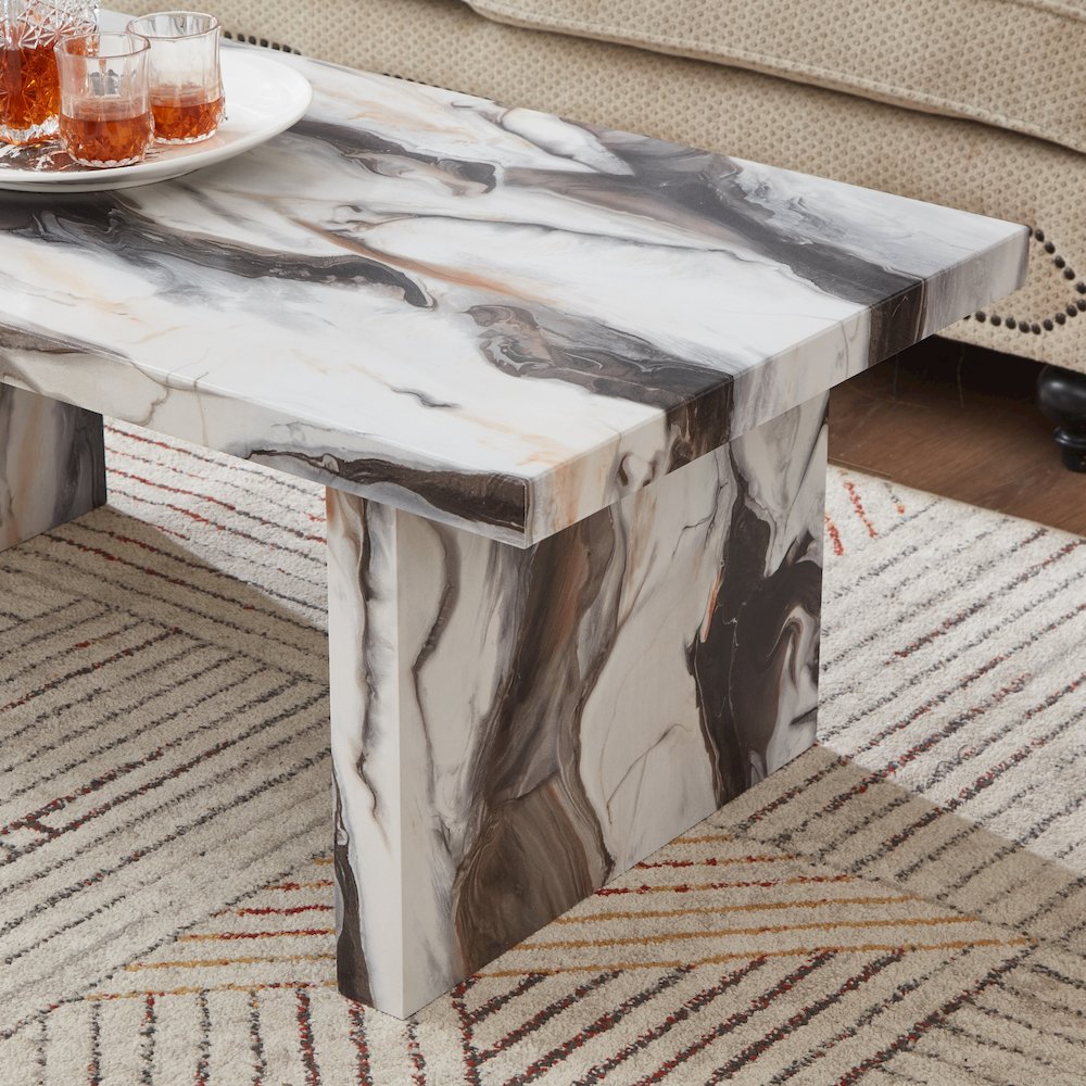 Cavira 3-Piece Faux Marble Coffee Table Set, Table and Two End Tables, Off-white