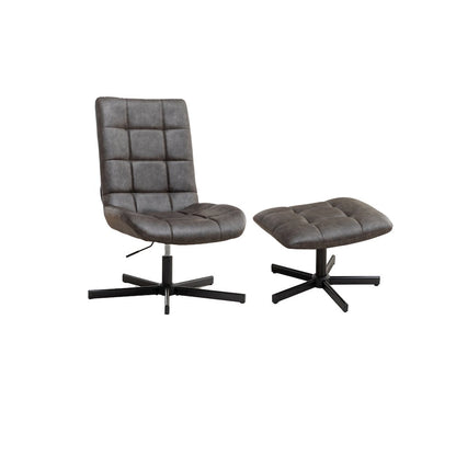 Arlena 2-Piece Seating Set, Faux Leather Tufted Accent Chair and Ottoman, Brown
