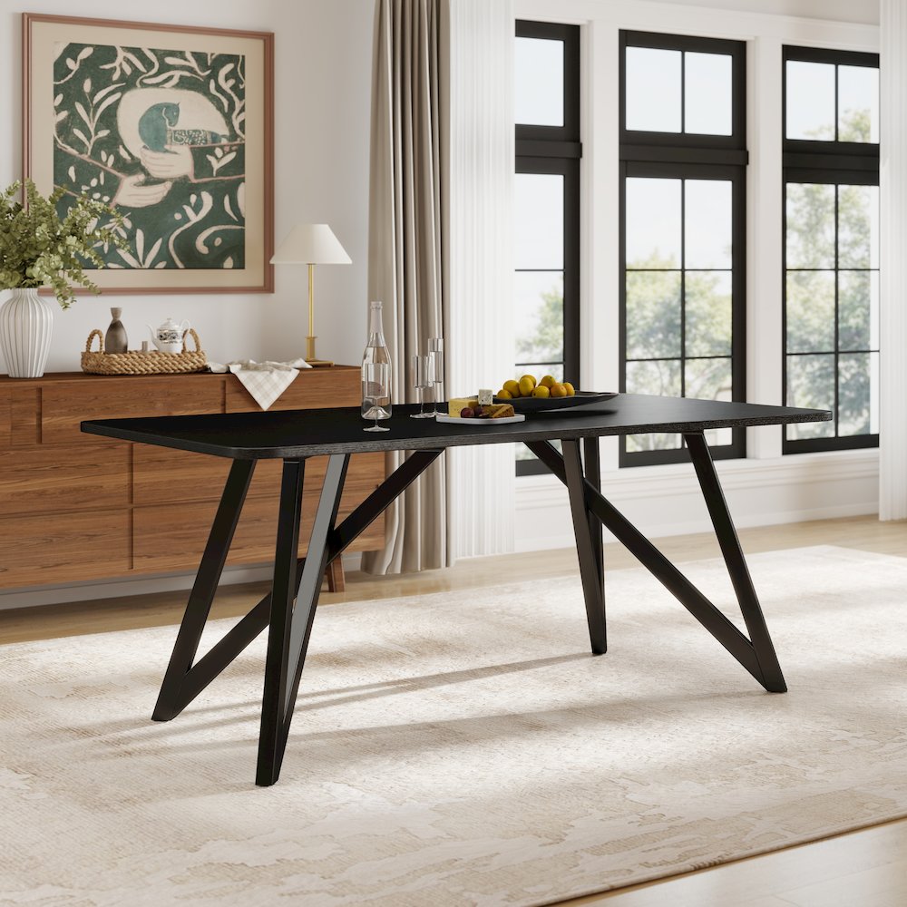 Axler 7-Piece Dining Set, Tripod-Cross Dining Table with 6 Boucle Chairs, Black