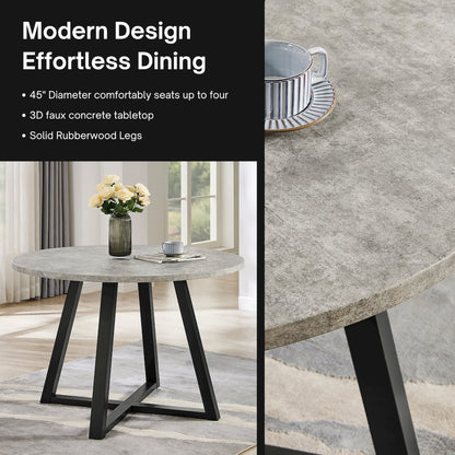 Edo 5-Piece Dining Set, Round Trestle Table and 4 Chairs, Gray and Yellow