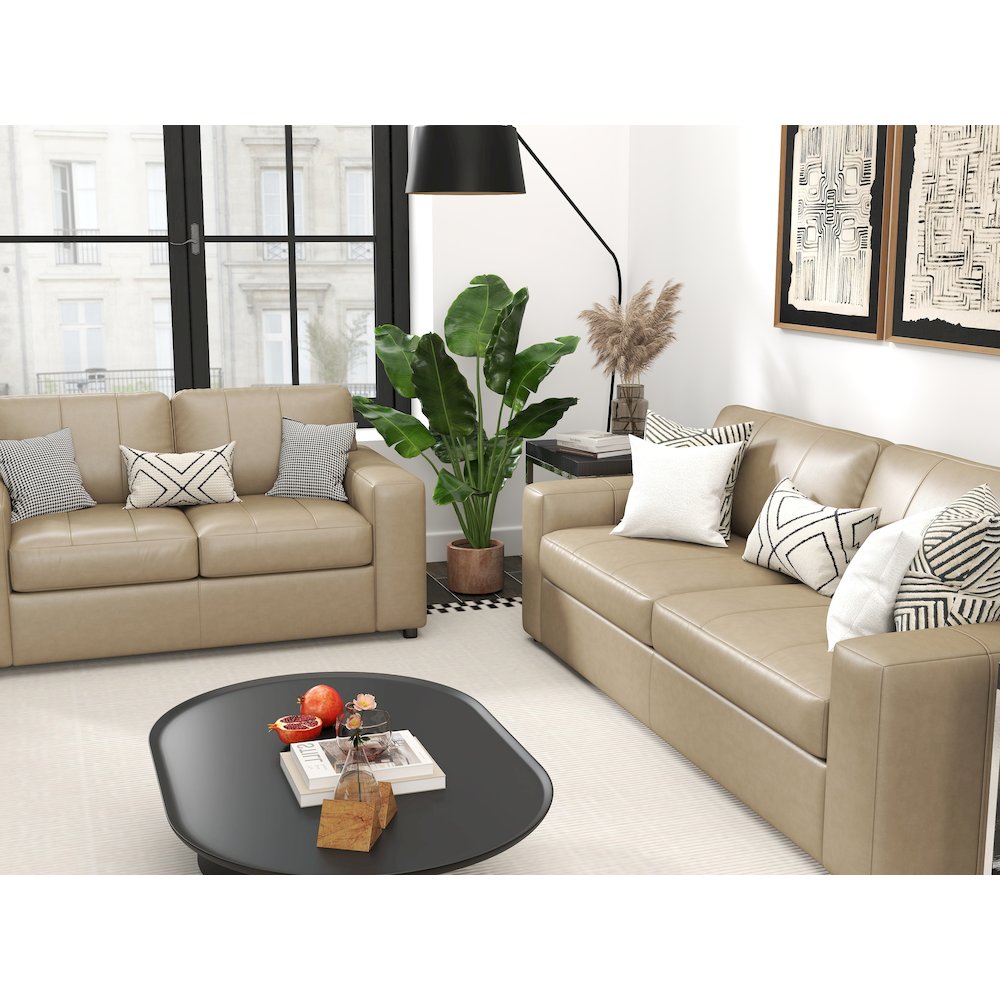 Sakan Leather Upholstered 2-Piece Living Room Set, Sofa and Loveseat, Beige