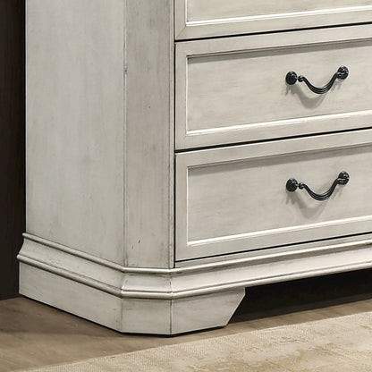 Maderne Wood 5-Drawer Chest, Antique White Finish