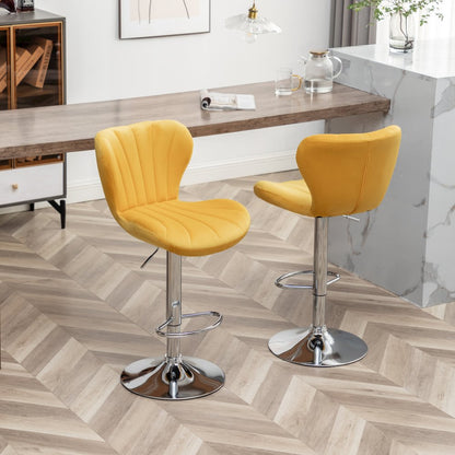 Ellston Upholstered Adjustable Swivel Barstools in Yellow, Set of 2