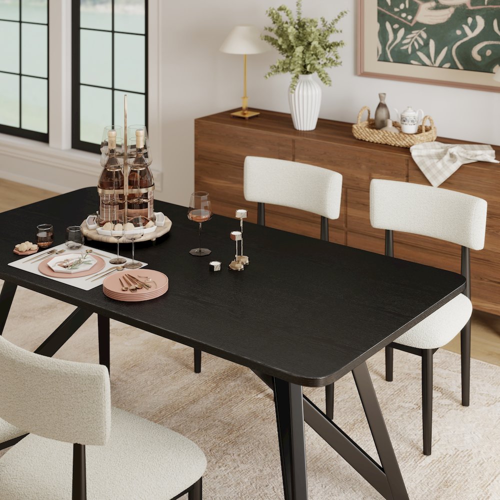 Axler 5-Piece Dining Set, Tripod-Cross Dining Table with 4 Boucle Chairs, Black
