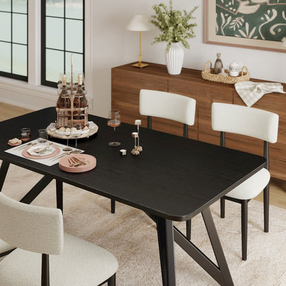 Axler 5-Piece Dining Set, Tripod-Cross Dining Table with 4 Boucle Chairs, Black