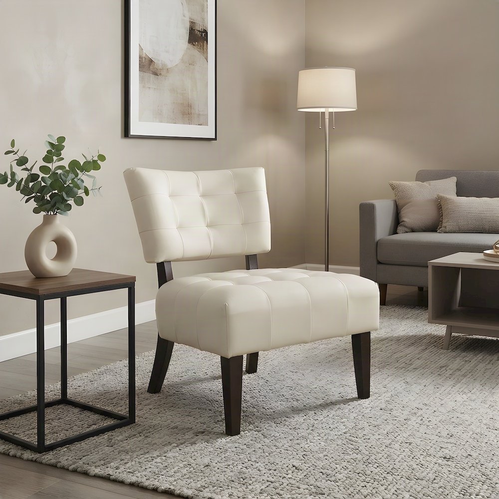 Faux Leather Tufted Oversized Accent Chair, Armchair for Living Room, White