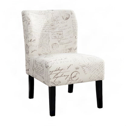 Fabric-Upholstered Armless Accent Chair with Letter-Print Detail, Beige