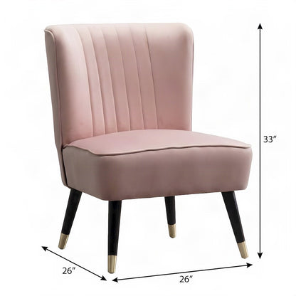 Velvet Upholstered Accent Chair with Wood Frame, Mid-Century Modern, Pink